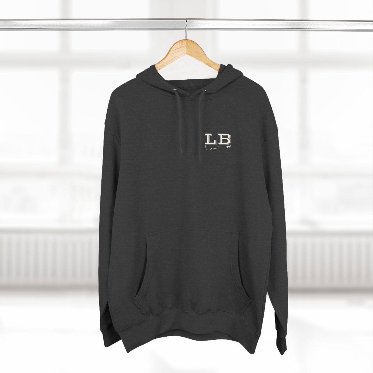 Logan Bruce Music - Unisex Three-Panel Fleece Hoodie - LB Guitar Front/Back Logo (Sizing is equal to men's sizing)