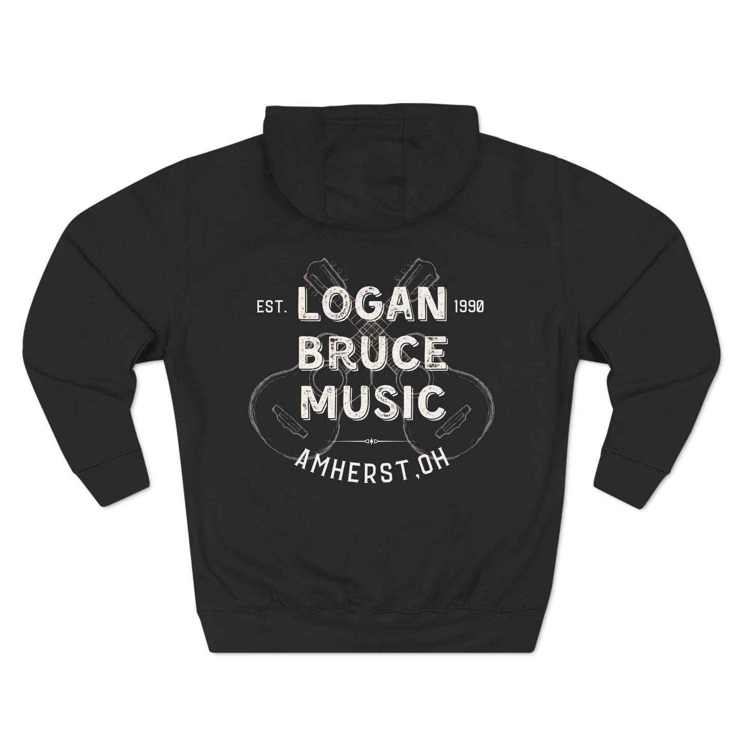 Logan Bruce Music - Unisex Three-Panel Fleece Hoodie - LB Guitar Front/Back Logo (Sizing is equal to men's sizing)