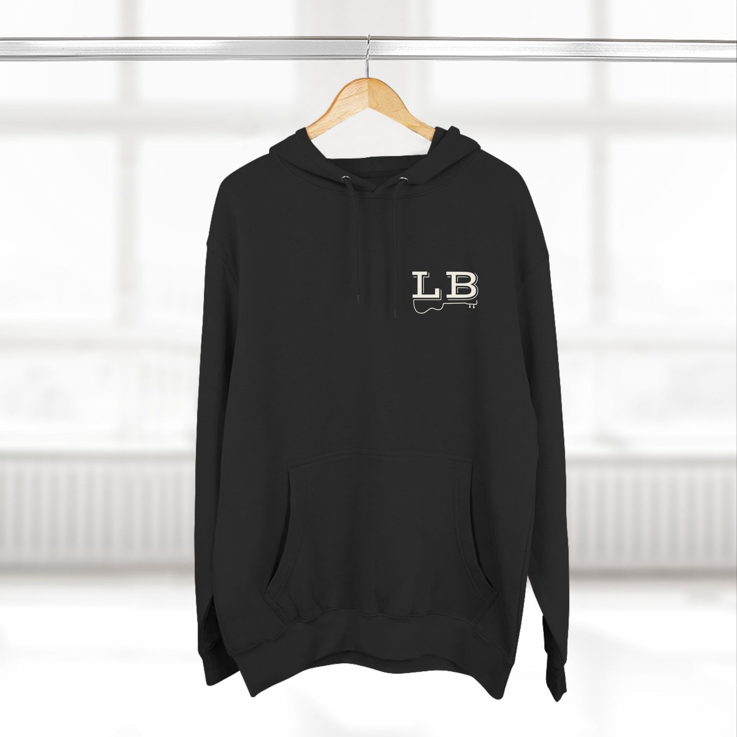 Logan Bruce Music - Unisex Three-Panel Fleece Hoodie - LB Guitar Front/Back Logo (Sizing is equal to men's sizing)