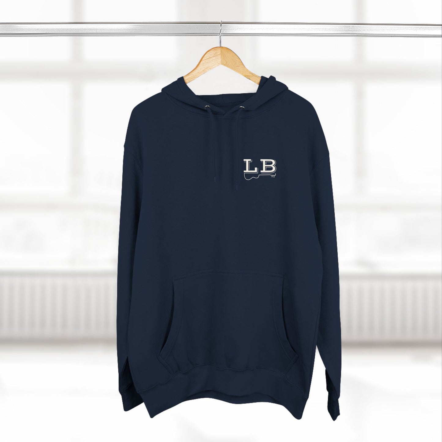 Logan Bruce Music - Unisex Three-Panel Fleece Hoodie - LB Guitar Front/Back Logo (Sizing is equal to men's sizing)