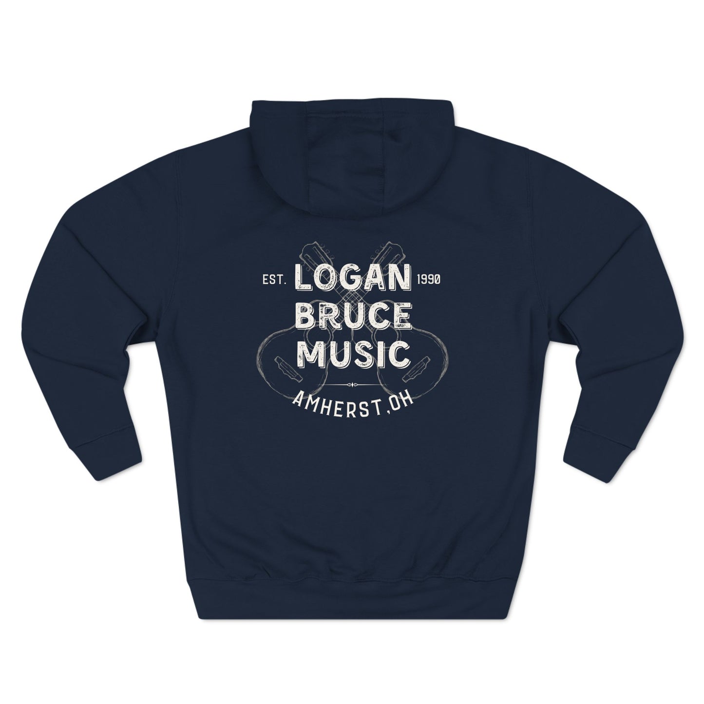 Logan Bruce Music - Unisex Three-Panel Fleece Hoodie - LB Guitar Front/Back Logo (Sizing is equal to men's sizing)