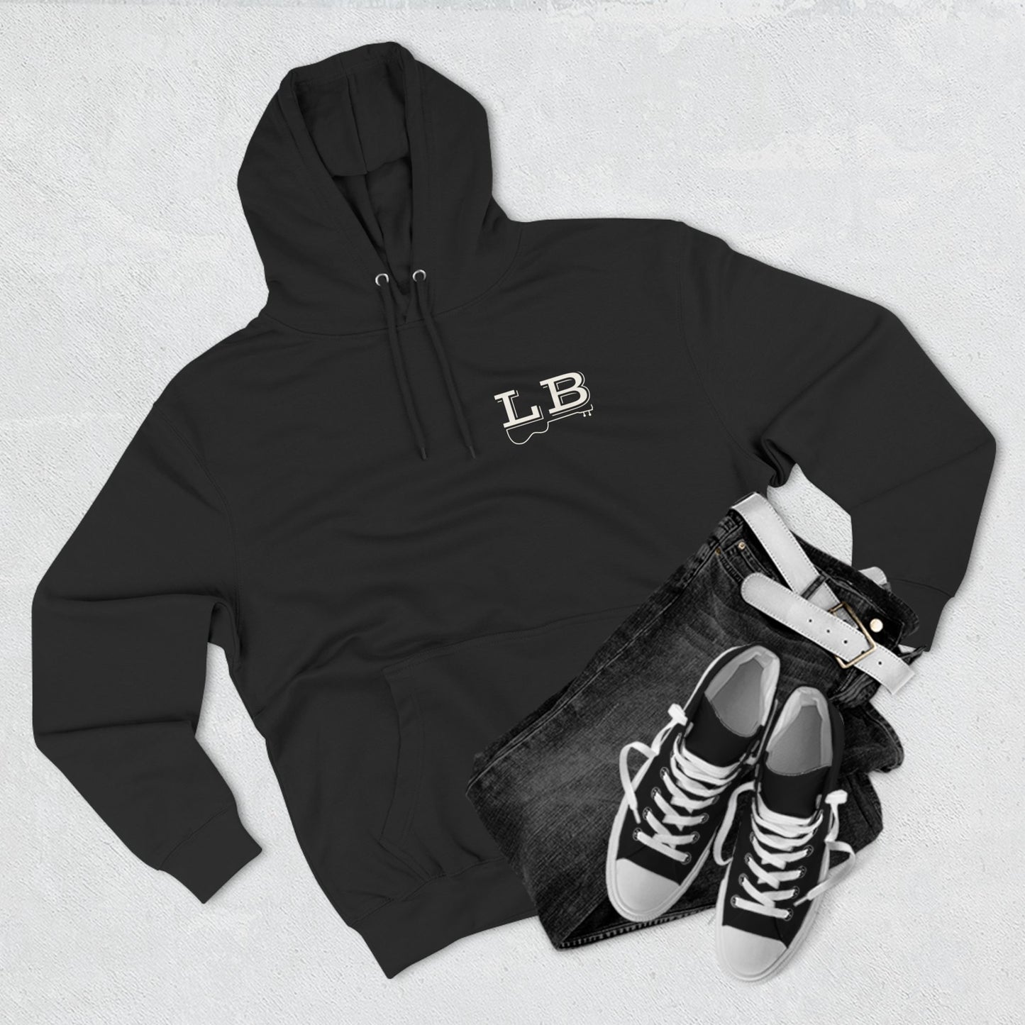 Logan Bruce Music - Unisex Three-Panel Fleece Hoodie - LB Guitar Front/Back Logo (Sizing is equal to men's sizing)