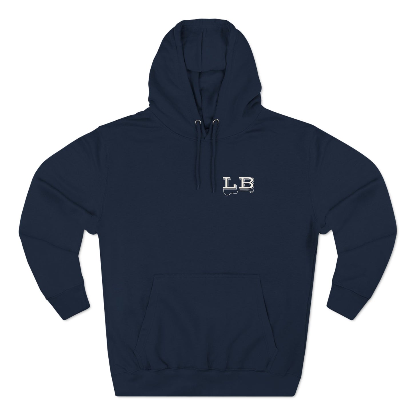 Logan Bruce Music - Unisex Three-Panel Fleece Hoodie - LB Guitar Front/Back Logo (Sizing is equal to men's sizing)