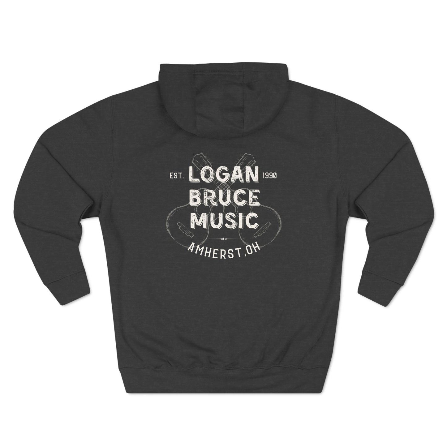 Logan Bruce Music - Unisex Three-Panel Fleece Hoodie - LB Guitar Front/Back Logo (Sizing is equal to men's sizing)